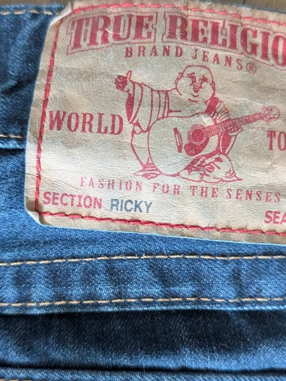 True Religion Mens Ricky Straight Leg Jeans Size 28 34 Dark Blue Wash Cotton USA